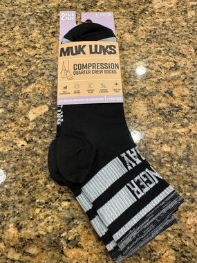 MUK LUKS Women's Compression Nylon Quarter Crew Socks, 2-Pack, Shoe Sizes 6-10